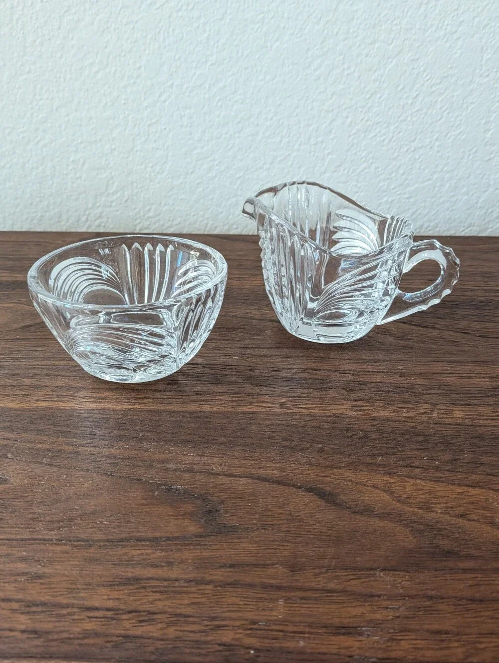 Princess House Crystal Swirls & Dots Creamer Sugar And Tray Set- 3 Pieces